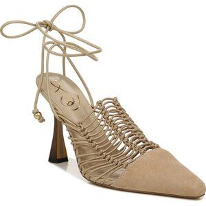 NEW SAM EDELMAN Suede Trinity Ankle Strap Dress Heels Sesame 264mn